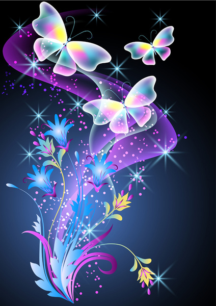 beautiful butterflies with flowers vector background