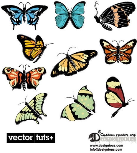 butterflies icons collection colorful shapes design