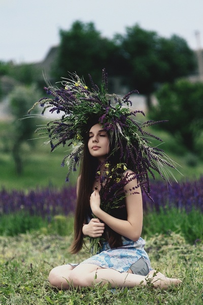 beautiful carefree dress fashion field flower girl