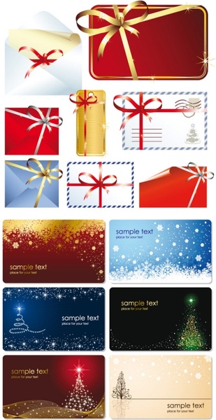 beautiful christmas cards with envelopes vector