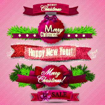 beautiful christmas robbon banners vector 