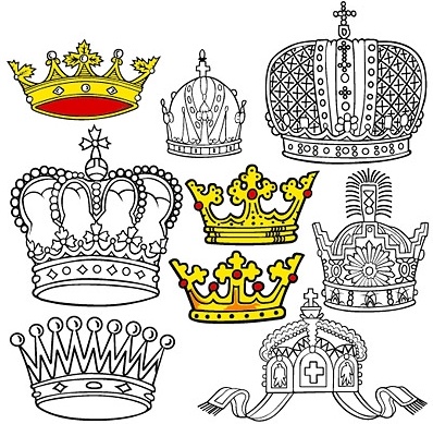 crown sketch collection black white and colored style