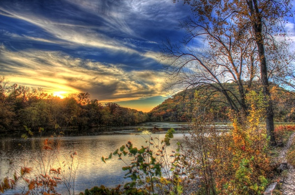 beautiful dusk picture on the river at perrot state park wisconsin