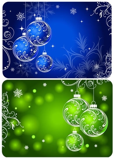 christmas background templates sparkling blue green baubles decor