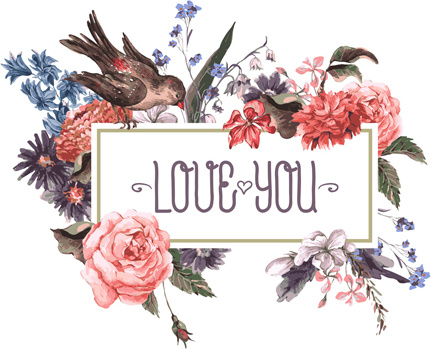 beautiful flower with birds vintage cards vector