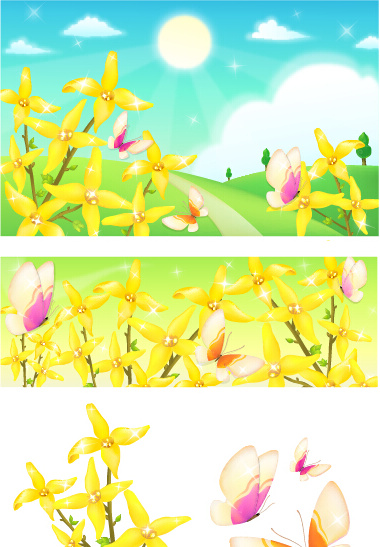 beautiful flower with nature landscapes background vector