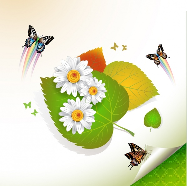 nature background colorful dynamic flowers leaf butterflies decor