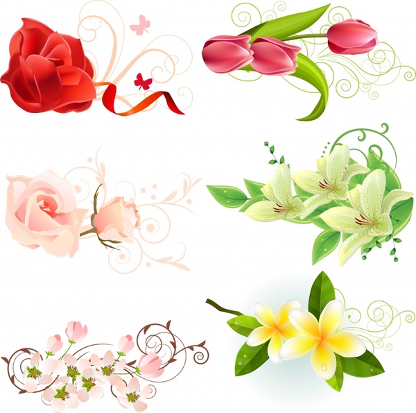 flower icons modern colorful sketch