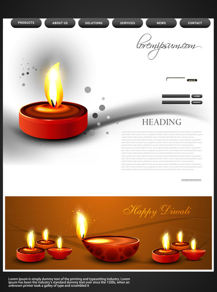 beautiful happy diwali colorful hindu festival website template background vector