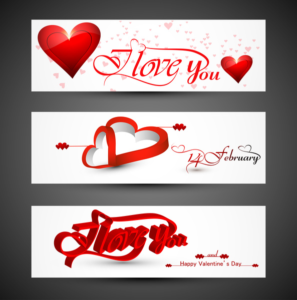 beautiful header colorful for valentines day heart banners set love website vector