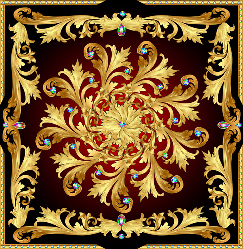 beautiful precious stones and diamonds floral pattern vector