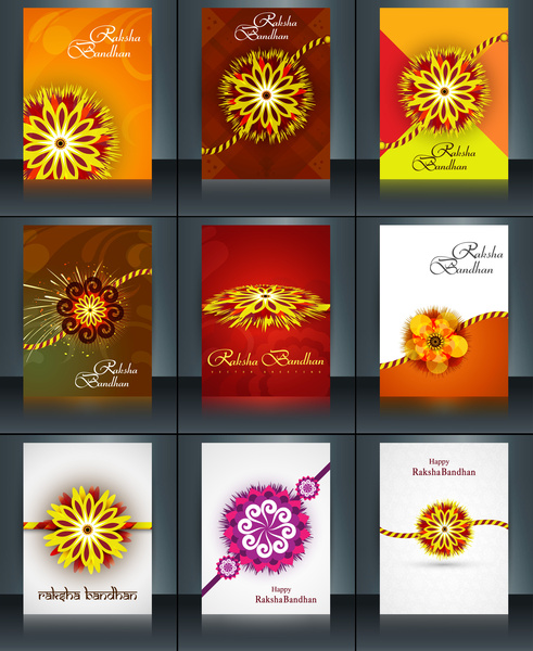 beautiful raksha bandhan brochure template collection set reflection vector
