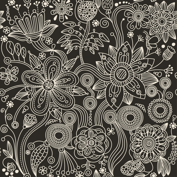 floral blossom background classical black white sketch