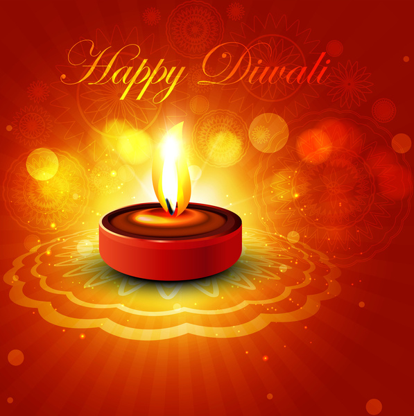 beautiful shiny happy diwali diya colorful rangoli hindu festival background vector
