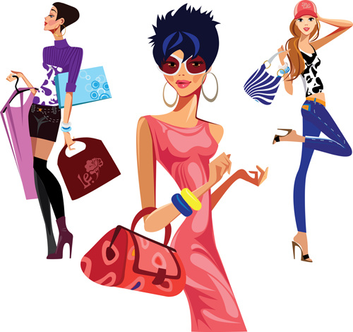 beautiful shopping girls illustration vector