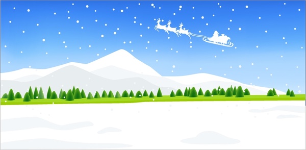 christmas background flying sleigh snowfall scenery icons