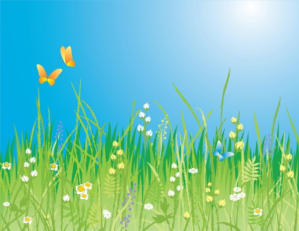 spring background modern design colorful flowers butterflies icons