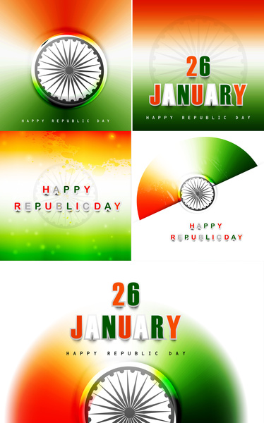 beautiful stylish indian flag collection presentation republic day tricolor vector illustration