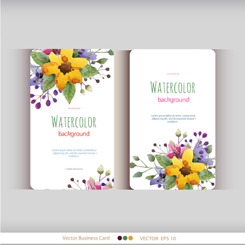 beautiful watercolor flower business cards vector set 