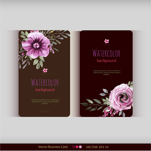 beautiful watercolor flower business cards vector set 