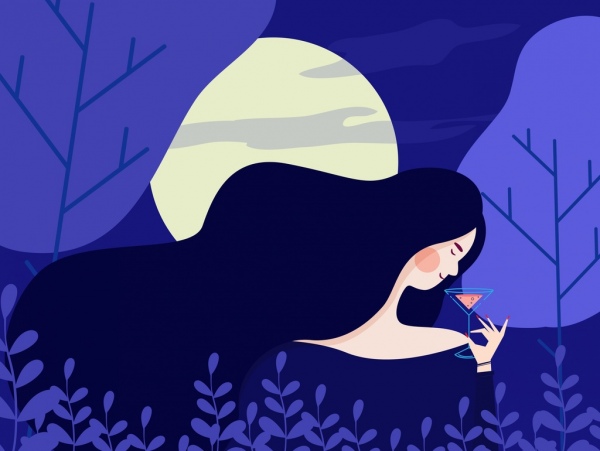 beautiful woman painting dark violet moonlight icon