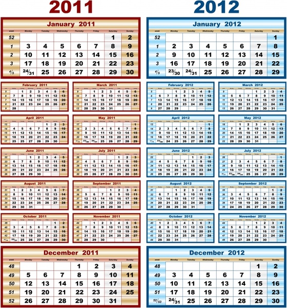 calendar templates colored simple layout