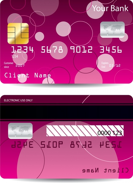bank card template dark pink flat circles decor