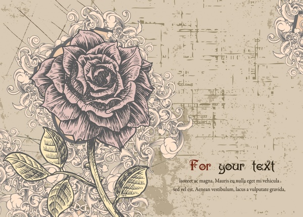 rose background template retro grunge handdrawn sketch