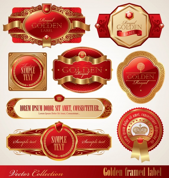 luxury labels templates shiny red golden decor