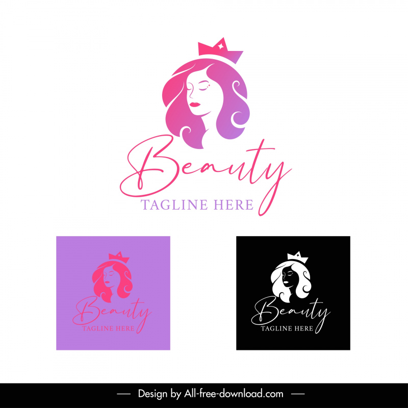 beauty logo template elegant handdrawn lady crown 