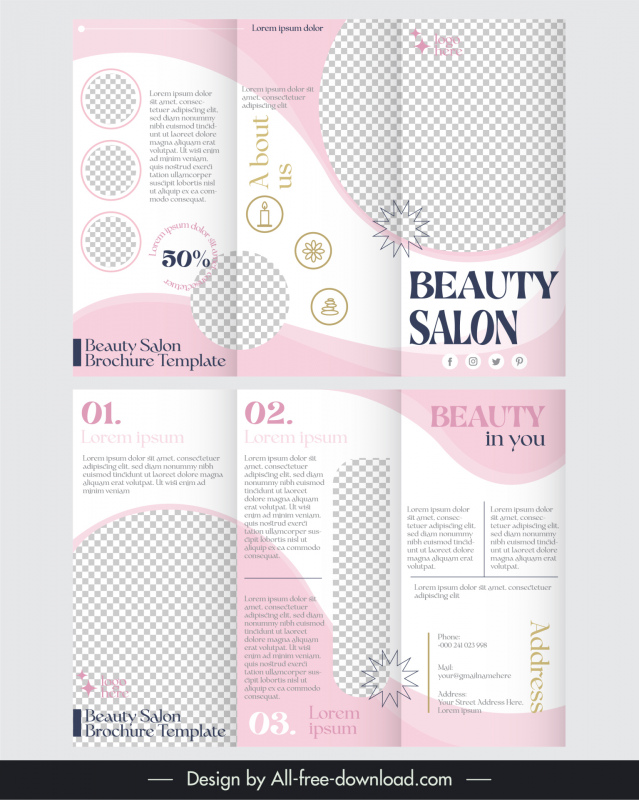 beauty salon brochure triple templates elegant checkered geometry 