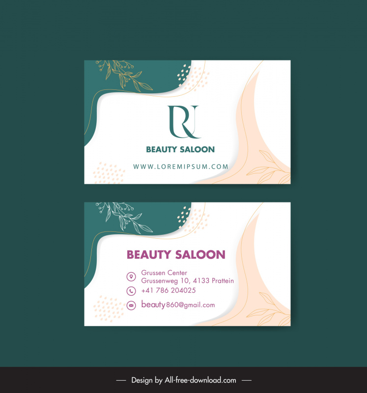 beauty salon business card template classical curves leaf