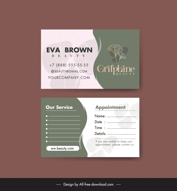 beauty salon business card template elegant leaf curves