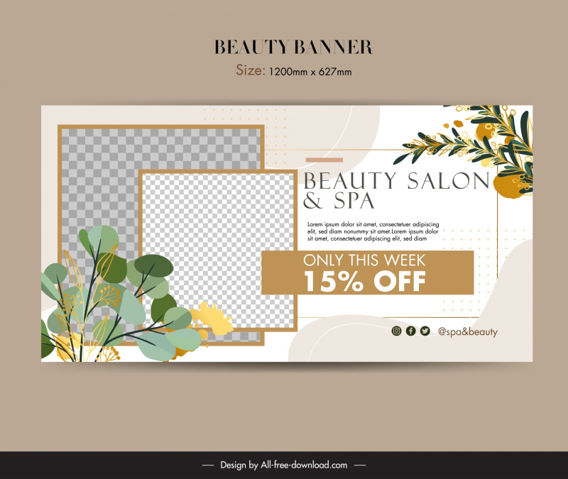 beauty   spa banner template elegant checkered square leaves decor