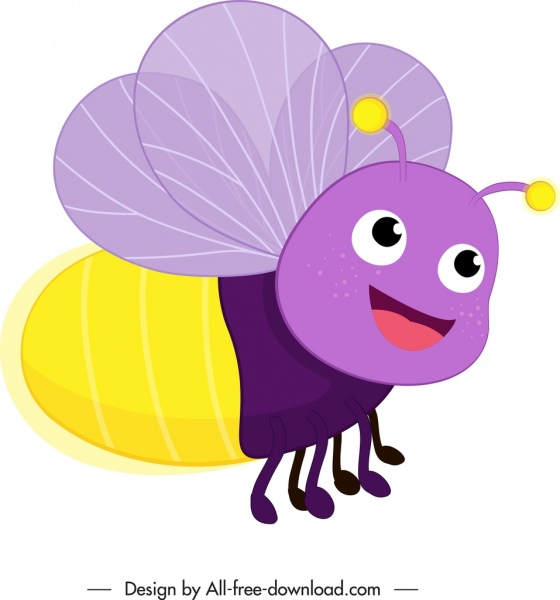 bee insect creature icon colorful lovely stylized cartoon