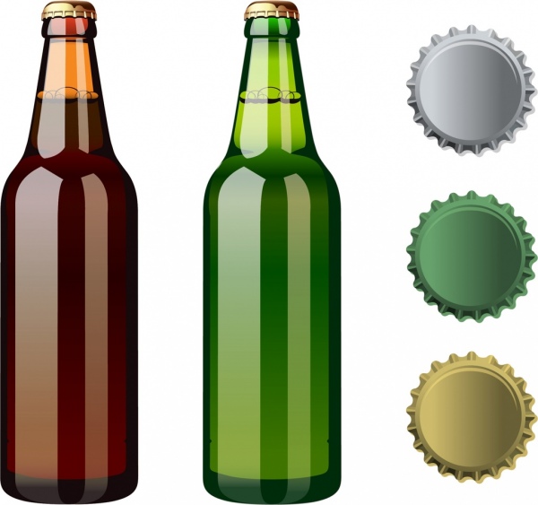 beer bottles lid icons shiny colored design 