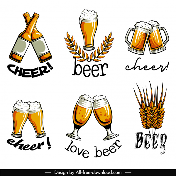 beer festive logotypes classical clinking glasses wheat sketch