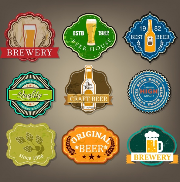 beer labels collection various multicolored retro shapes isolation