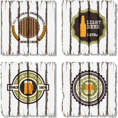 beer labels with retro wood board vector