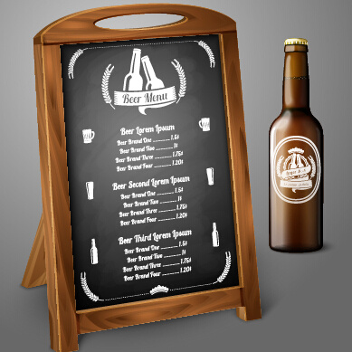 beer menu and beer bottle vector