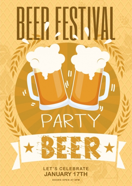 beer party banner yellow design foam glass icons