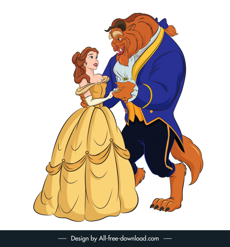 belle beauty and the beast disney film cartoon characters icons colored elegant classic design