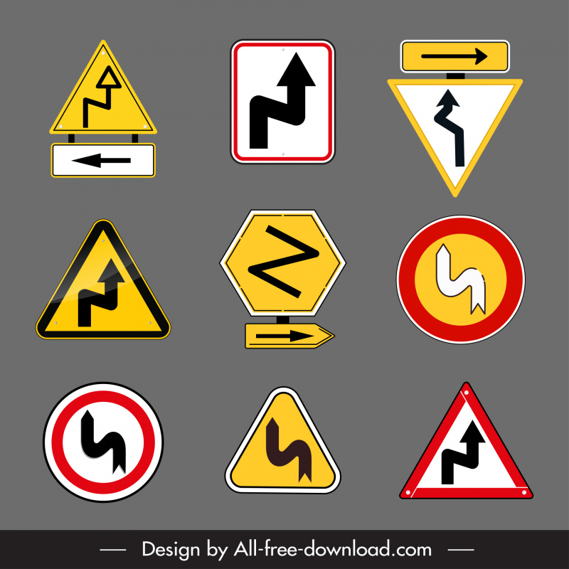 bend traffic sign templates flat geometric shapes outline 