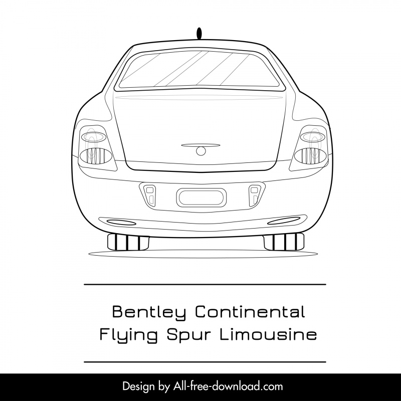 bentley continental flying spur limousine 2022 banner template flat black white handdrawn back view sketch