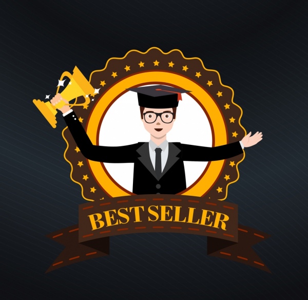 best seller badge template human trophy ribbon icons