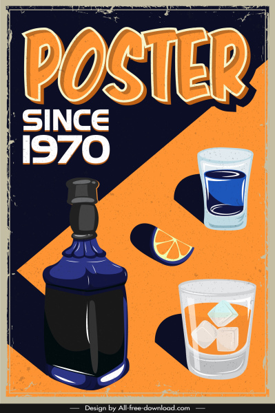 beverage advertising poster dark colored retro handdrawn sketch