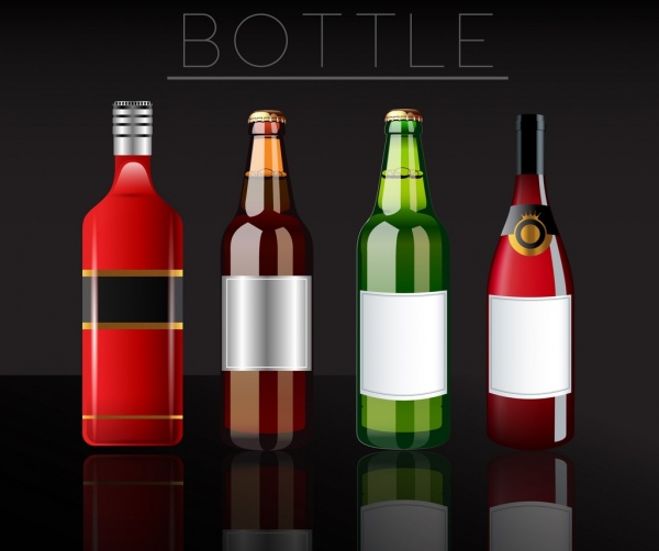beverage advertising shiny multicolored bottles realistic design