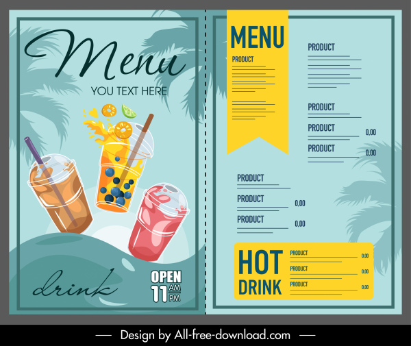 beverage menu template dynamic colorful handdrawn sketch