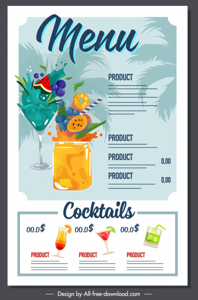 beverage menu template dynamic fruit juice decor
