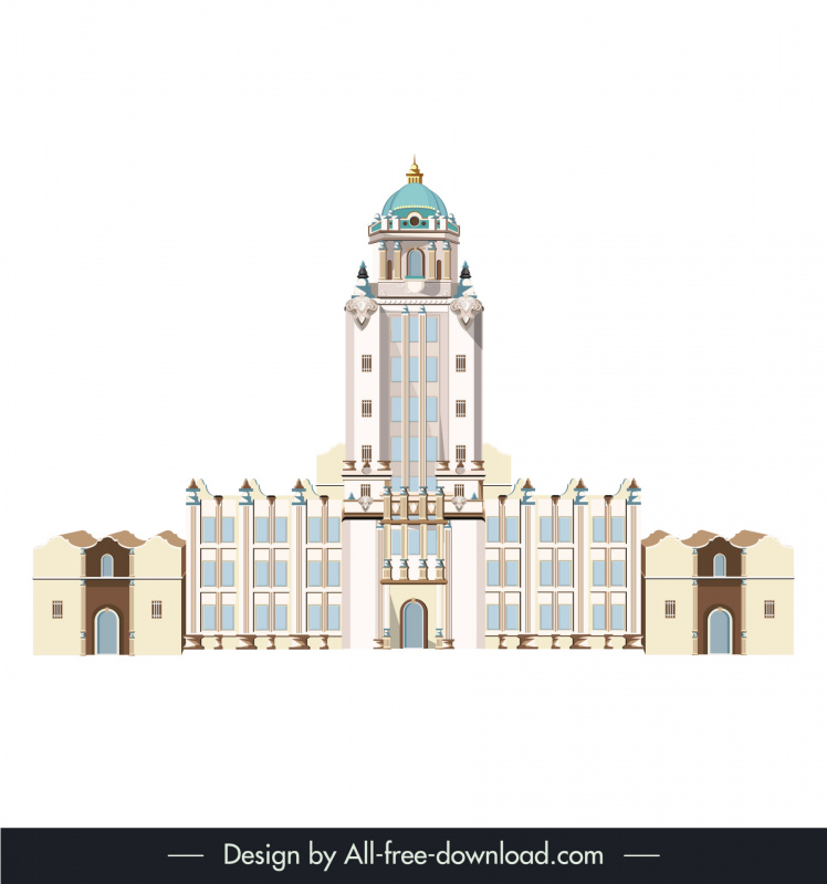 beverly hill city hall tower architecture template elegant flat symmetric decor